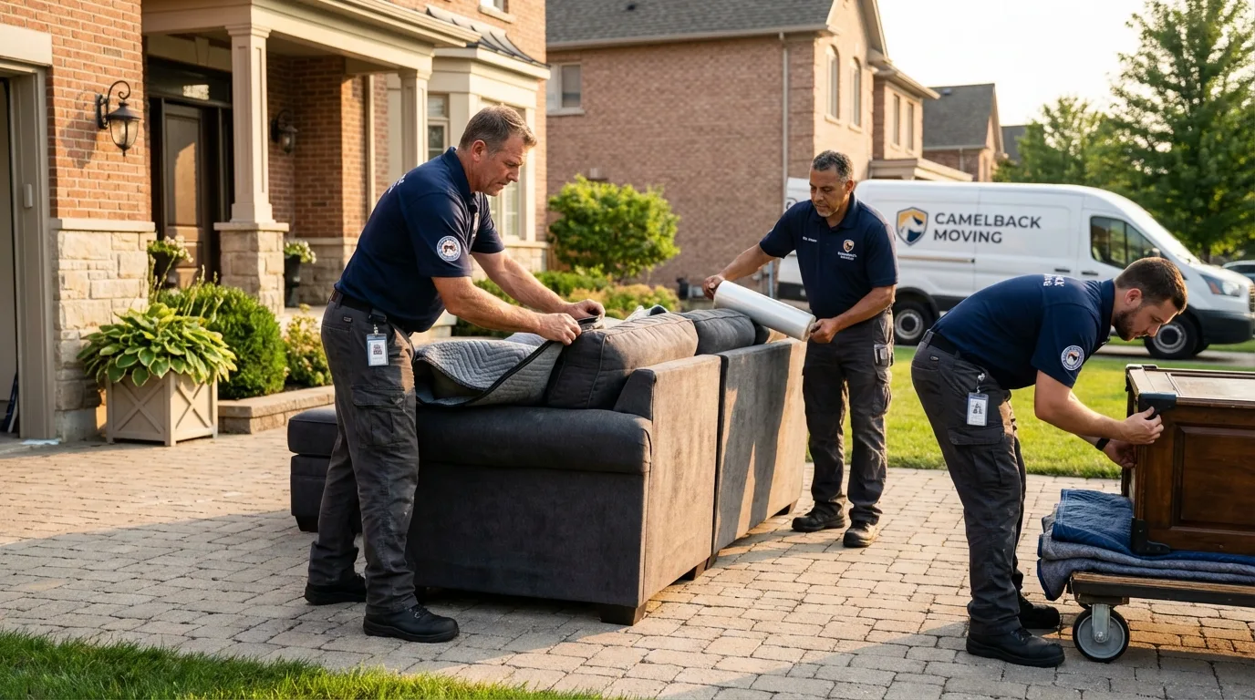 Large estate moving crew wrapping furniture in Evansville, WI